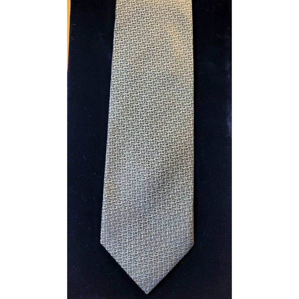 Roberto Villini Pure Silk Black Brown Geometric Design Handmade Suit Tie